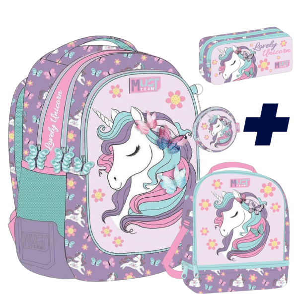 PACK sac a dos 3 pieces lovely unicorn 43 cm