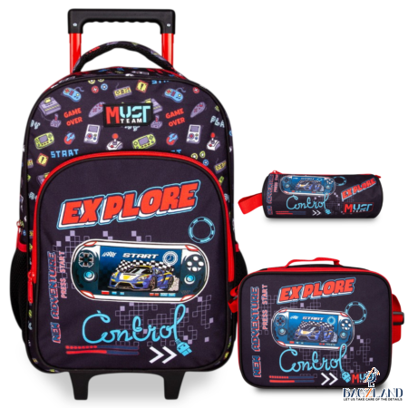 Pack Cartable a roulettes CP Must EXPLORE 43cm 3 Pieces