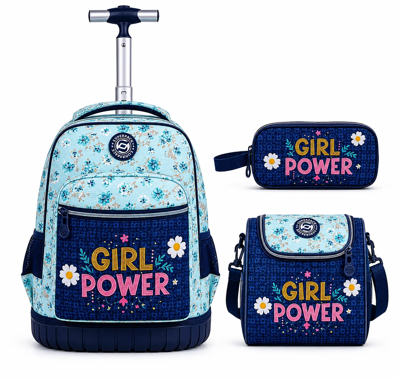 Cartable a roulettes SUPERPACK GIRL POWER 3pcs