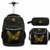 Cartable a roulettes SUPERPACK GOLD BUTTERFLY 3pcs
