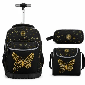 Cartable a roulettes SUPERPACK GOLD BUTTERFLY 3pcs