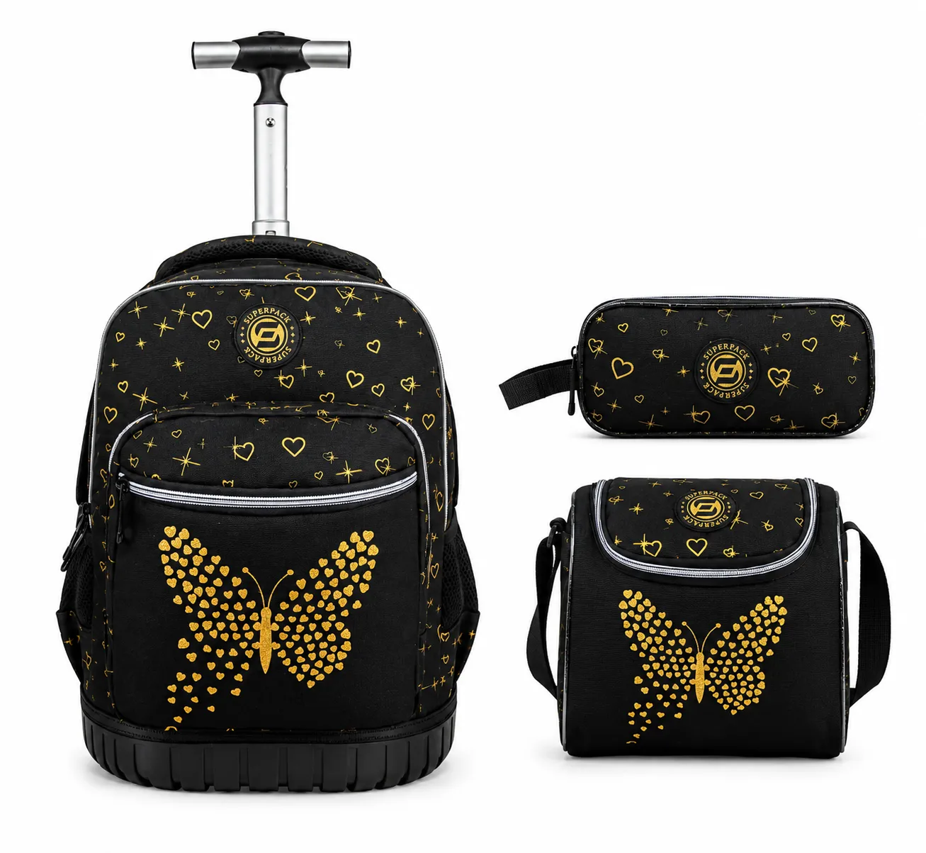 Cartable a roulettes SUPERPACK GOLD BUTTERFLY 3pcs