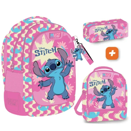 PACK SAC A DOS 3 pieces Stitch Pink 43 cm