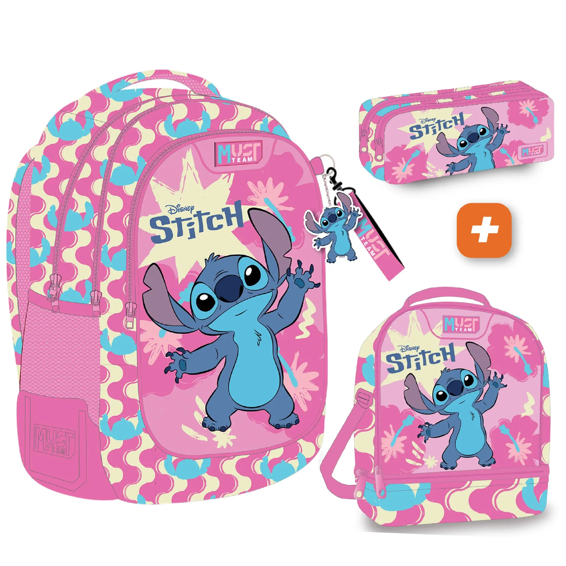 PACK SAC A DOS 3 pieces Stitch Pink 43 cm