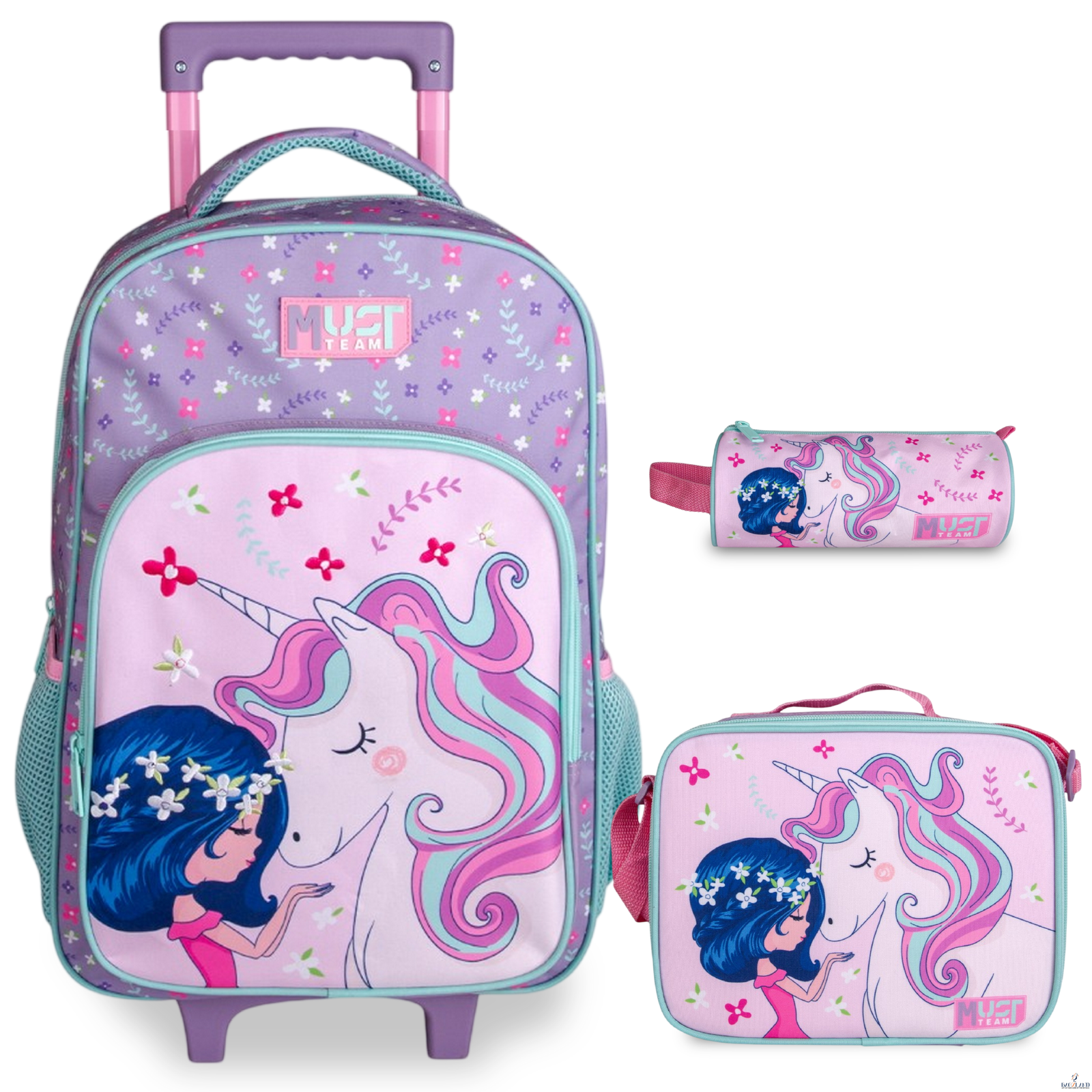 Pack Cartable a roulettes CP Must QUEEN UNICORN 43cm 3 Pieces