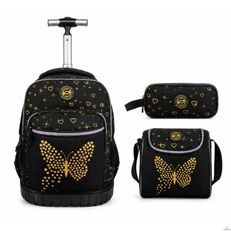 Cartable a roulettes SUPERPACK GOLD BUTTERFLY 3pcs