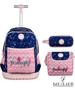 Cartable a roulettes SUPERPACK COLORFUL BUTTERFLY 3pcs