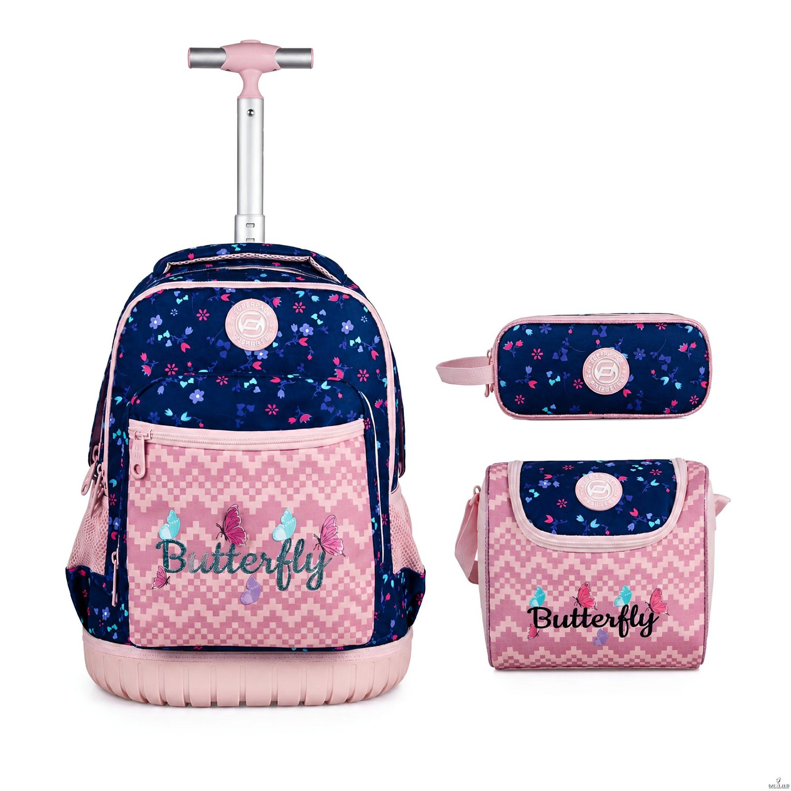 Cartable a roulettes SUPERPACK COLORFUL BUTTERFLY 3pcs
